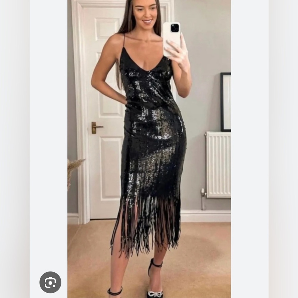 HM back sequin midi dress with fringe